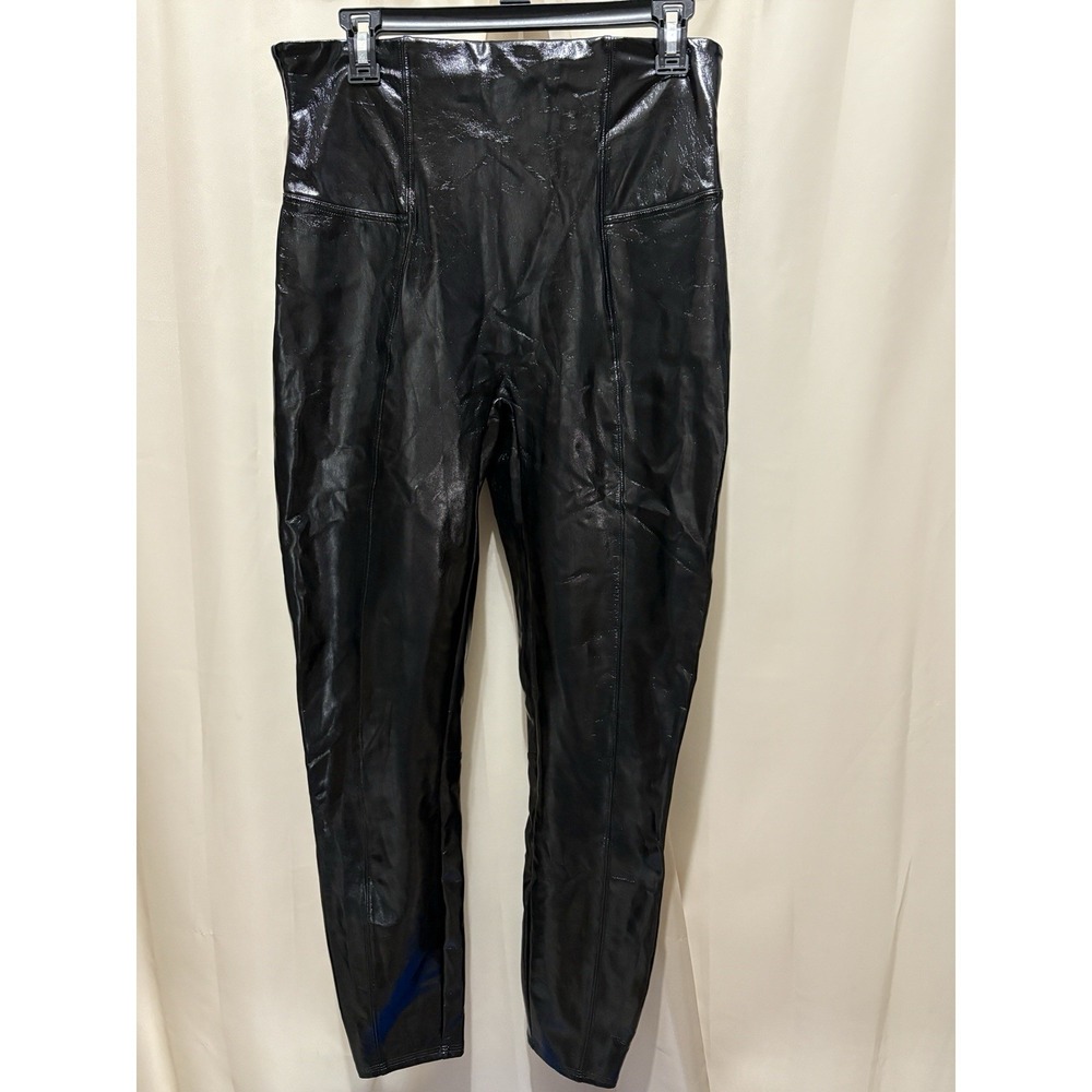 SPANX Faux Patent Leather Classic Black Leggings Pants XL